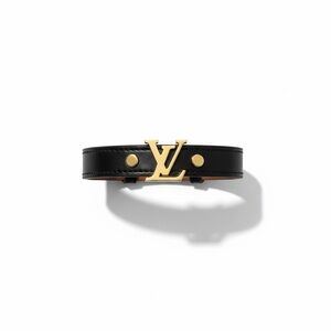 Authentic Louis Vuitton LV Iconic Bracelet Black Leather Gold Hardware Unisex